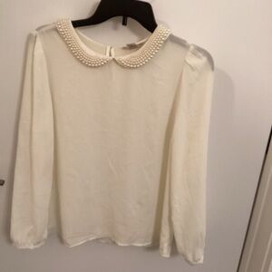 LOFT Cream Blouse with Pearl Detail